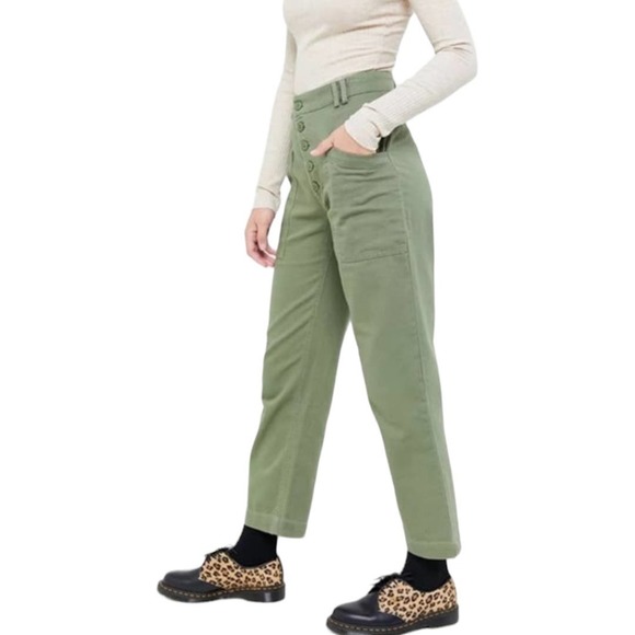 Urban Outfitters Lance Utility Trouser Pants 2 Green High Rise Button Front - Picture 8 of 8